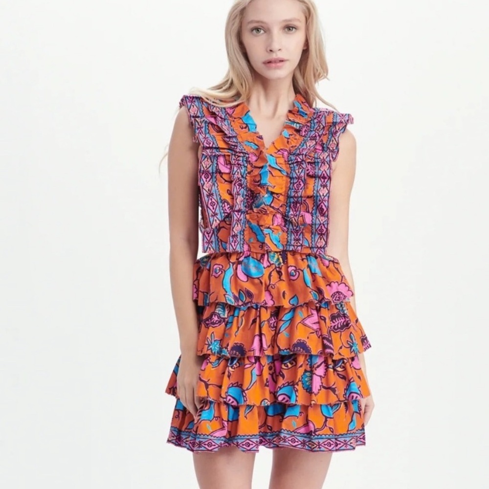 LOVE THE LABEL Anthropologie Sage Ruffle Tiered Mini Dress ✨ Size XS